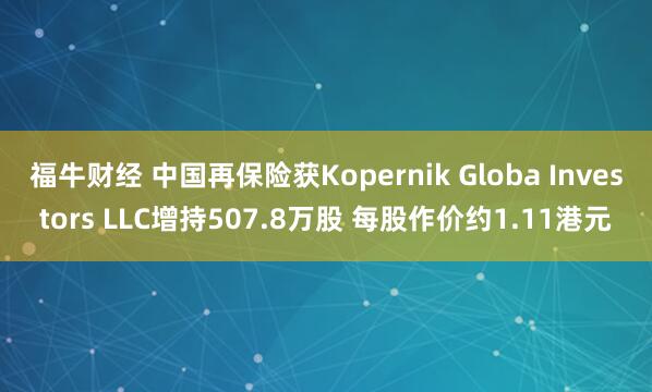 福牛财经 中国再保险获Kopernik Globa Investors LLC增持507.8万股 每股作价约1.11港元